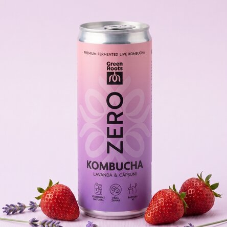 Kombucha ZERO cu lavandă și căpșuni, 330mL