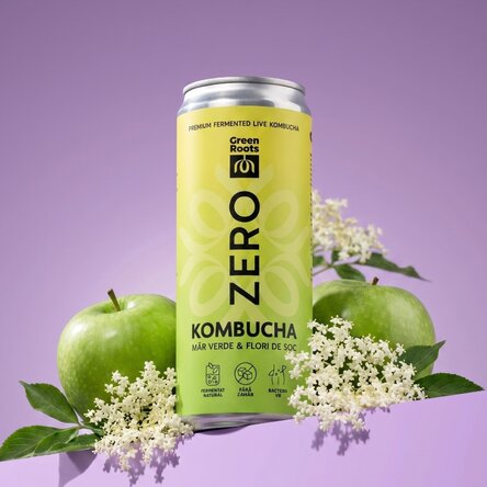 Kombucha ZERO cu măr verde și flori de soc, 330 mL